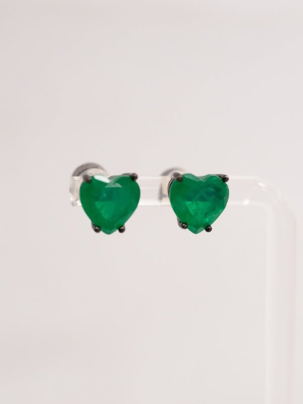 New in Pouch By Alexa Rae Emerald Love Stud Earrings, Emerald and Gunmetal